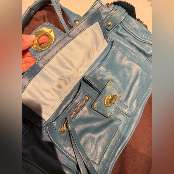 Coach Teal Hampton Lindsay Satchel Bag Vintage Leather Satchel Bag. - Picture 15 of 16